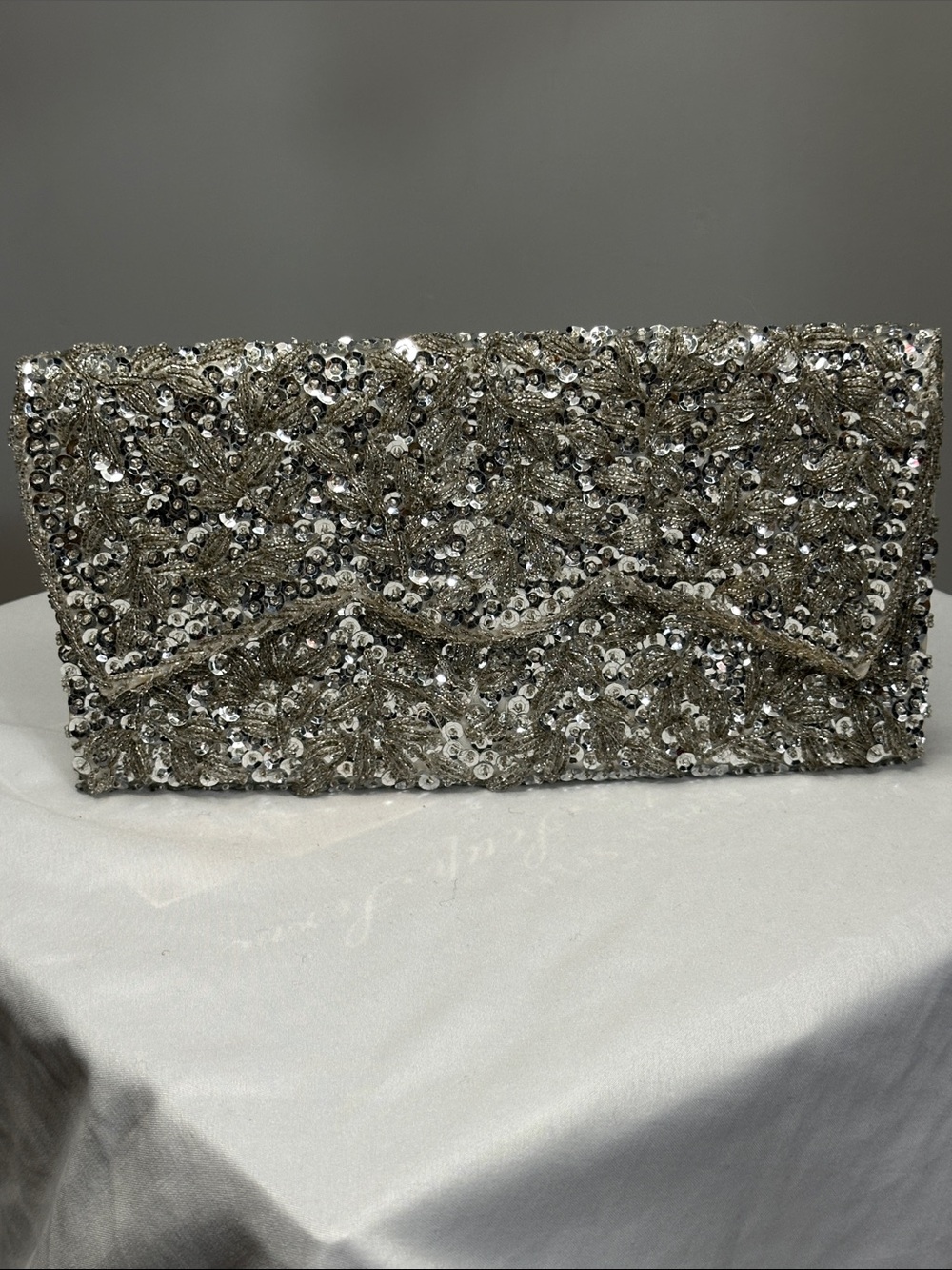 Silver Sequin Beaded Evening Clutch